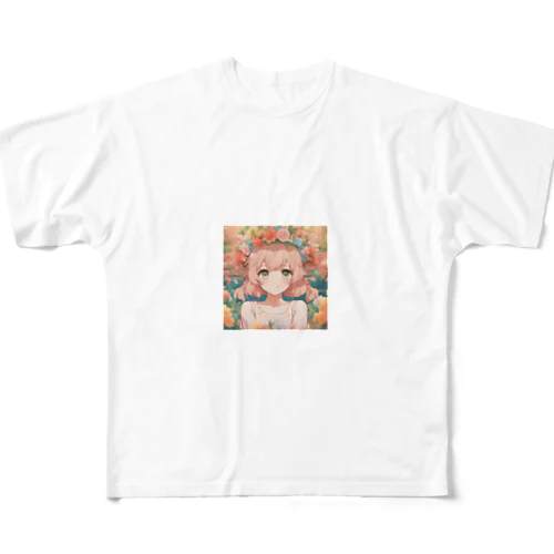  花咲く彼方の美少女のアートコレクションBeauty Amidst Blossoms - Girl's Art Collection フルグラフィックTシャツ