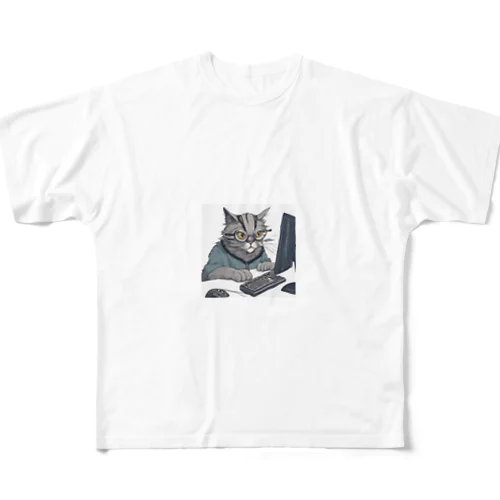 開発者猫 フルグラフィックTシャツ