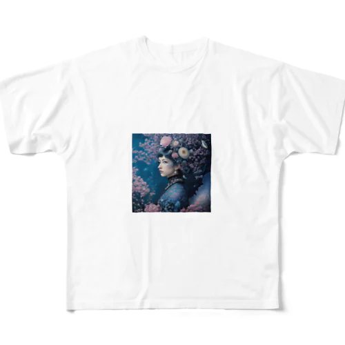 「夜桜の幻想：桜の精霊」 - "Night Sakura Fantasia: Spirit of the Cherry Blossom" フルグラフィックTシャツ