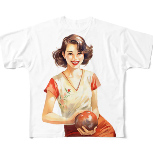 日本人女性ボーリング All-Over Print T-Shirt