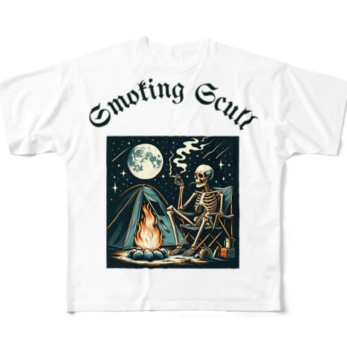 camping smoking skull フルグラフィックTシャツ