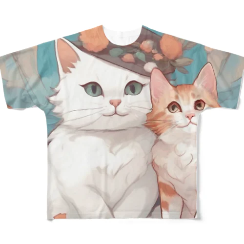 二匹の猫 フルグラフィックTシャツ