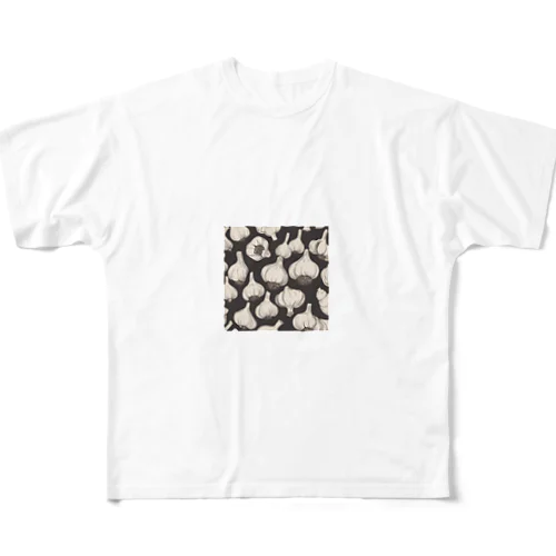 にんにくマシマシ(総柄) フルグラフィックTシャツ