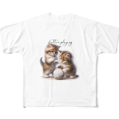 毛糸玉と子猫 All-Over Print T-Shirt