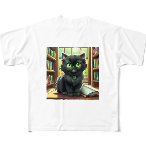 図書室の黒猫01 フルグラフィックTシャツ