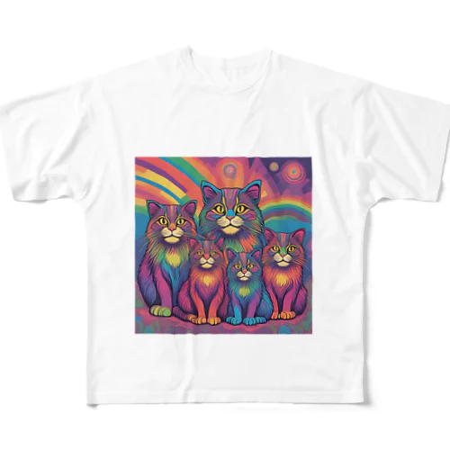 サイケなマヌル猫の家族２ All-Over Print T-Shirt