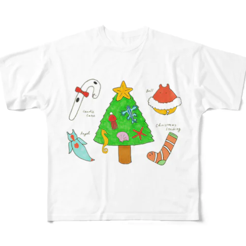 [森図鑑] 海洋生物のクリスマスパーティ フルグラフィックTシャツ