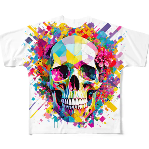 花と骸骨 All-Over Print T-Shirt
