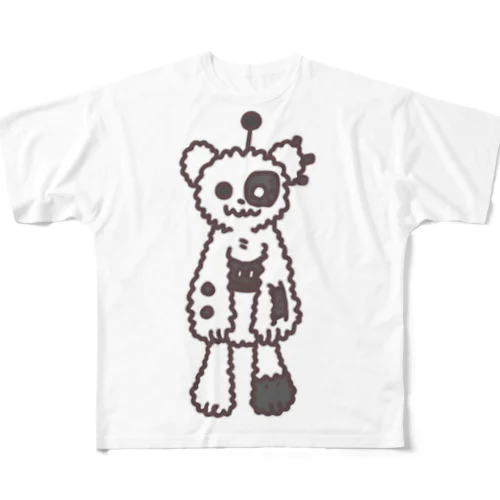 メカくま06 白 黒 フルグラフィックTシャツ