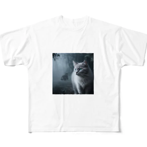 「境界を見つめる猫の眼差し」 All-Over Print T-Shirt