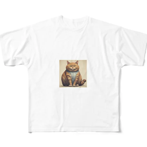 ぽっちゃり猫 フルグラフィックTシャツ