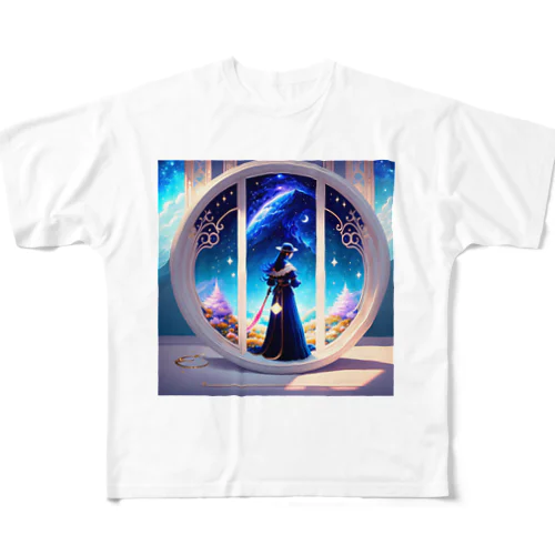 宇宙を見渡す　美女 フルグラフィックTシャツ