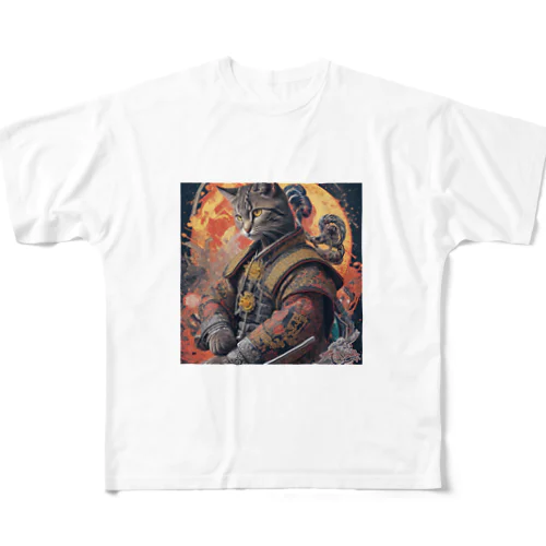 「猫舞う戦士の神響：武神の至高の姿」 フルグラフィックTシャツ