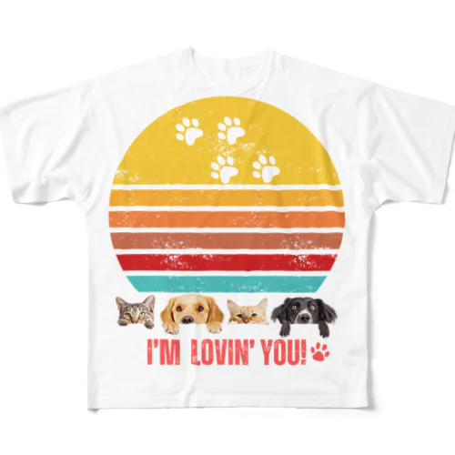 I'm Lovin' you! ワンちゃんネコちゃん All-Over Print T-Shirt