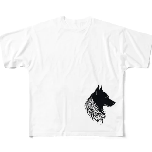 シルエット犬 フルグラフィックTシャツ