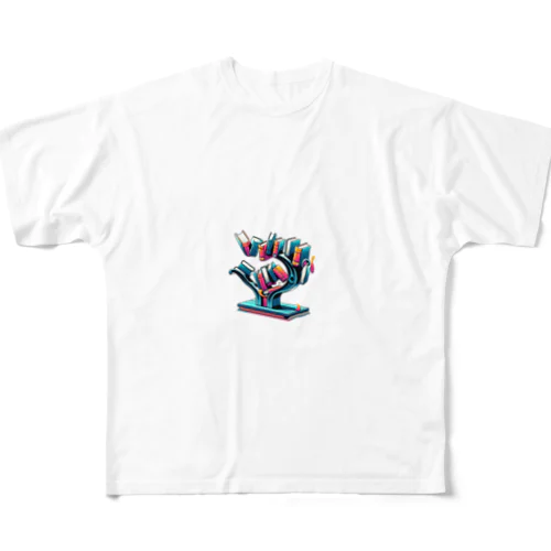 イリュージョンブックエンド - 本のバランスアート フルグラフィックTシャツ