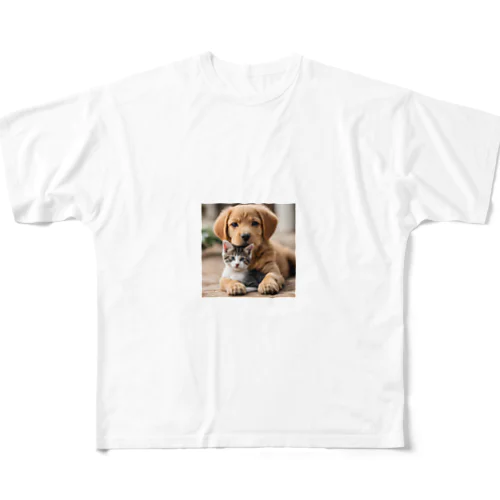 かわいい子猫と子犬 All-Over Print T-Shirt