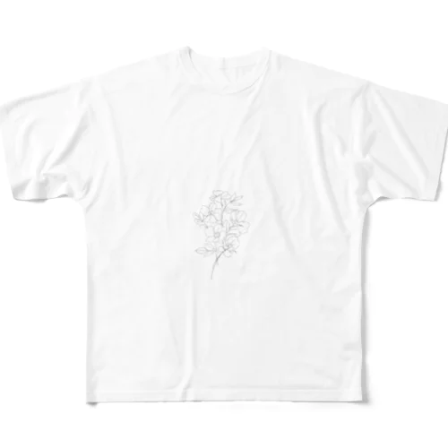 線画のお花Tシャツ フルグラフィックTシャツ