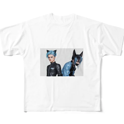悪魔の融合: 暗黒の力と猫の支援 All-Over Print T-Shirt