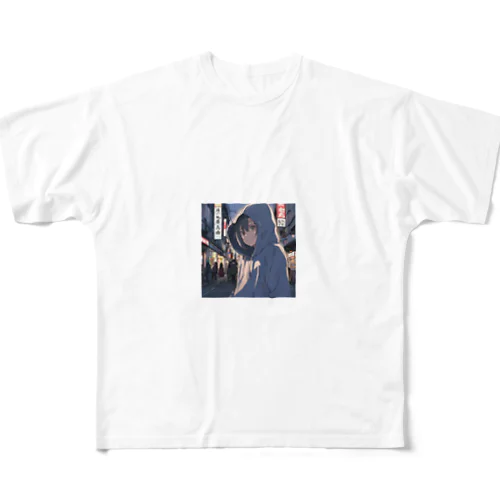 パーカーフードの少女　池袋編2 All-Over Print T-Shirt