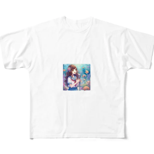 水族館で歌う女性 All-Over Print T-Shirt