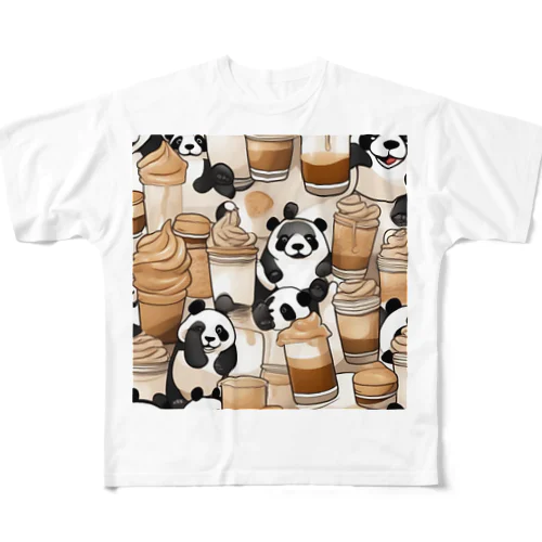 パンダくんたちとカプチーノ フルグラフィックTシャツ