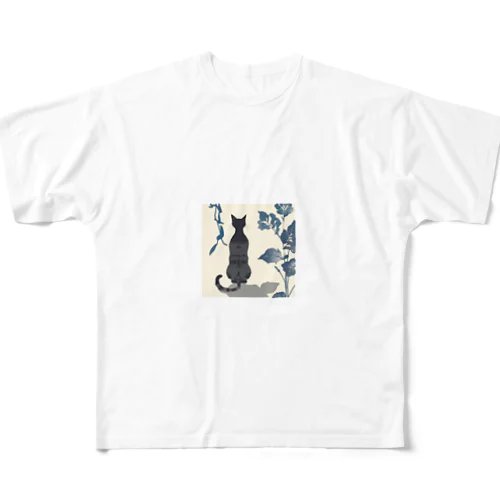 黒猫 フルグラフィックTシャツ