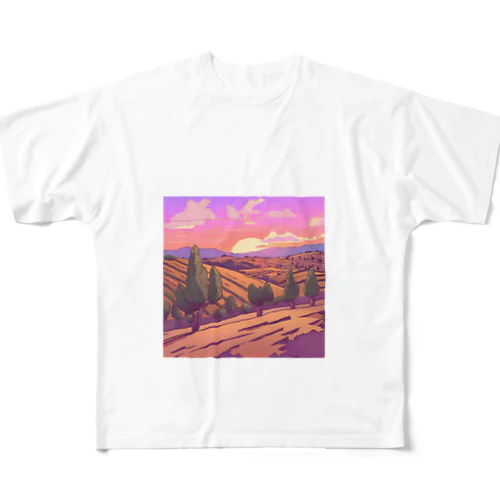 トスカーナの黄昏 フルグラフィックTシャツ