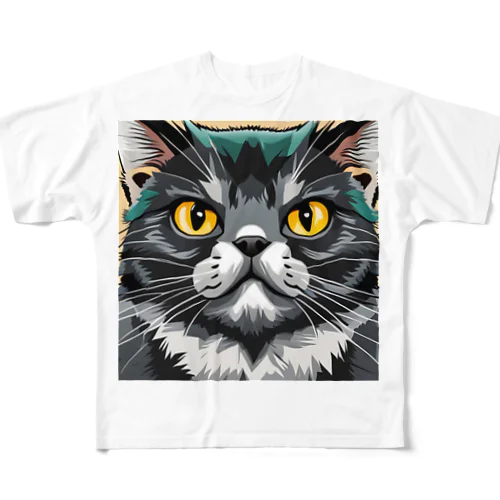 イケてる猫 フルグラフィックTシャツ