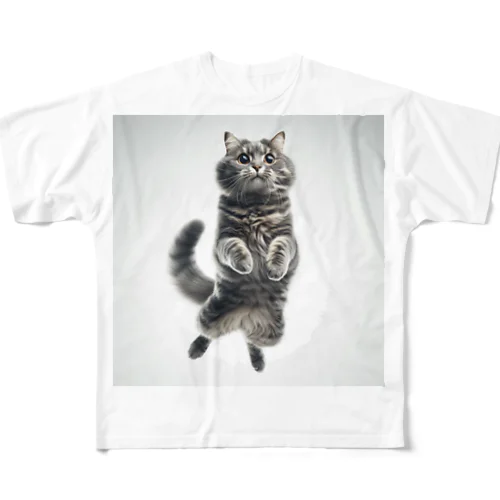 猫ジャンプ フルグラフィックTシャツ