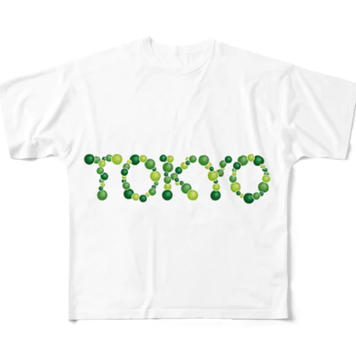 バルーン文字「TOKYO」（緑色系） フルグラフィックTシャツ