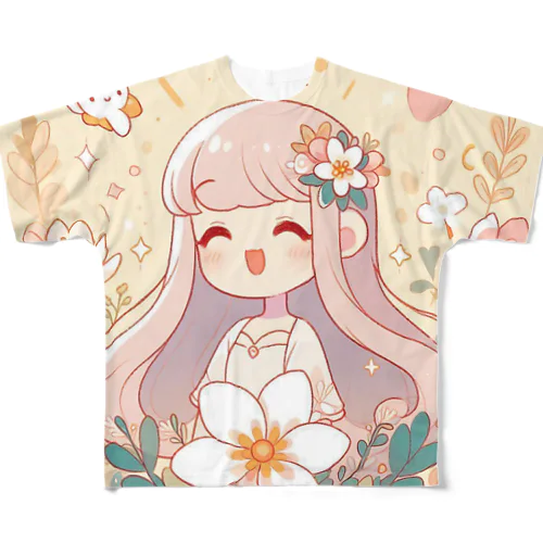 少女とお花🌸 フルグラフィックTシャツ