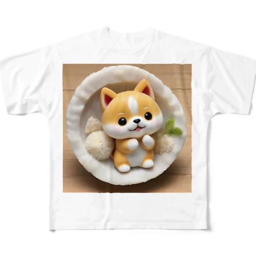 おむすび三角顔のしばちゃんワンプレート All-Over Print T-Shirt