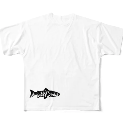 山？　魚？ フルグラフィックTシャツ