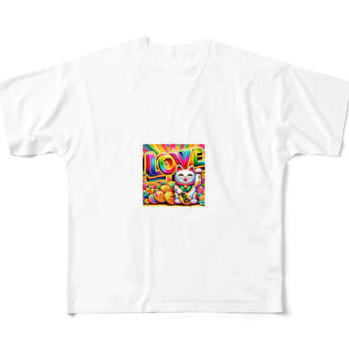 光輝く福招き猫 All-Over Print T-Shirt