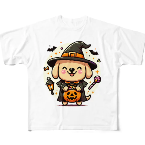 ハロウィンワンコ・ランタンライトアップ フルグラフィックTシャツ