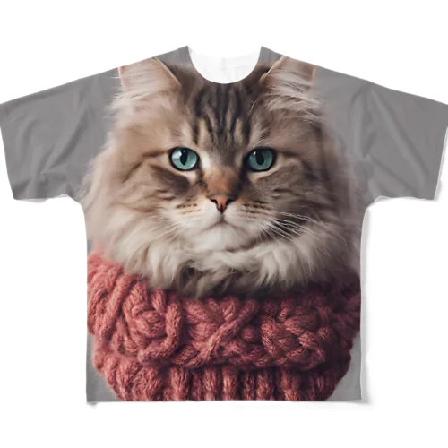 サンタを信じてる猫　ロゴなし All-Over Print T-Shirt