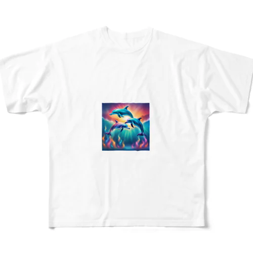 イルカのイラストグッズ フルグラフィックTシャツ