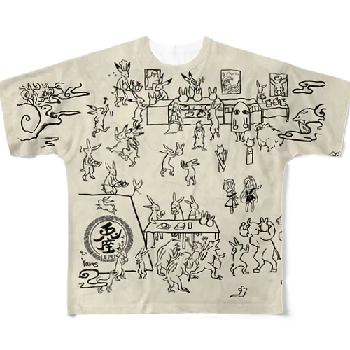 地獄極楽兎座戯画　生成（きなり） All-Over Print T-Shirt