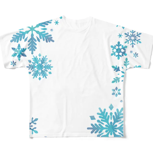 雪もよう008（ターコイズ） All-Over Print T-Shirt