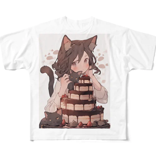 ネコちゃんとチョコレートケーキ All-Over Print T-Shirt