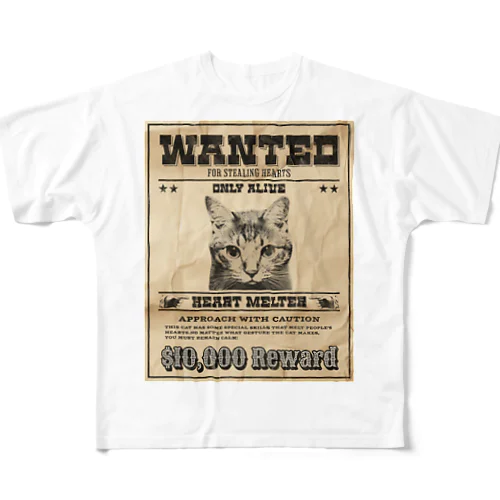 WANTED ハート泥棒（舌をだす猫） All-Over Print T-Shirt