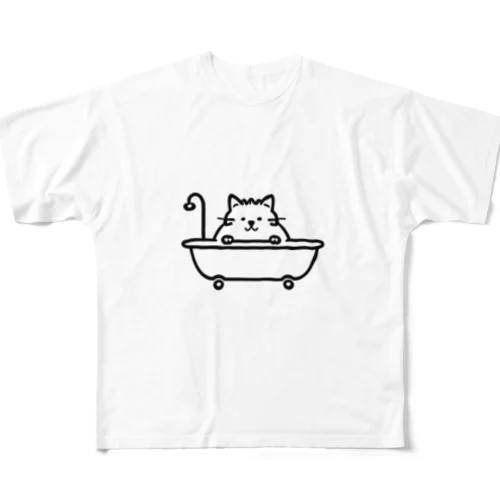 バスタブネコ フルグラフィックTシャツ