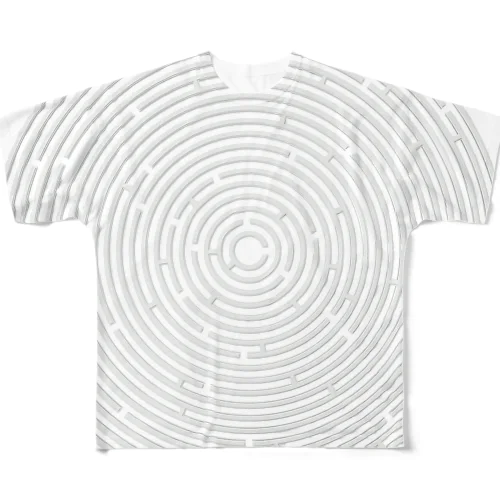 白い陰影の同心円の迷路 All-Over Print T-Shirt