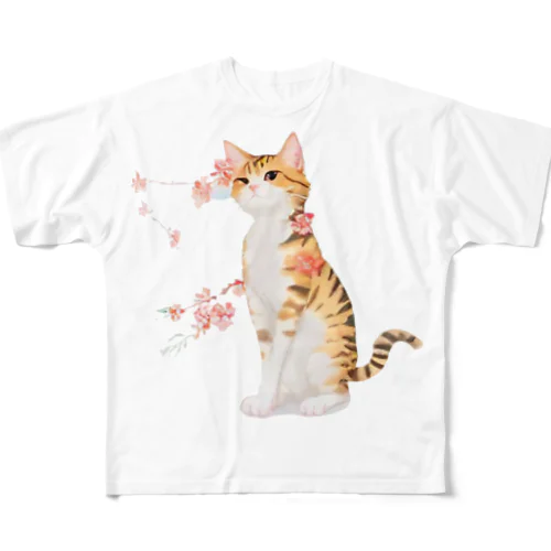 花となるねこ All-Over Print T-Shirt