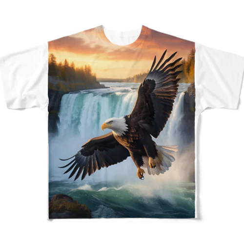 ナイアガラの滝と大鷲 フルグラフィックTシャツ