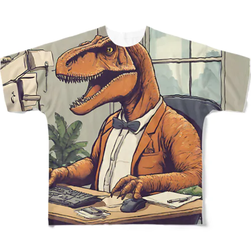 働く恐竜 All-Over Print T-Shirt