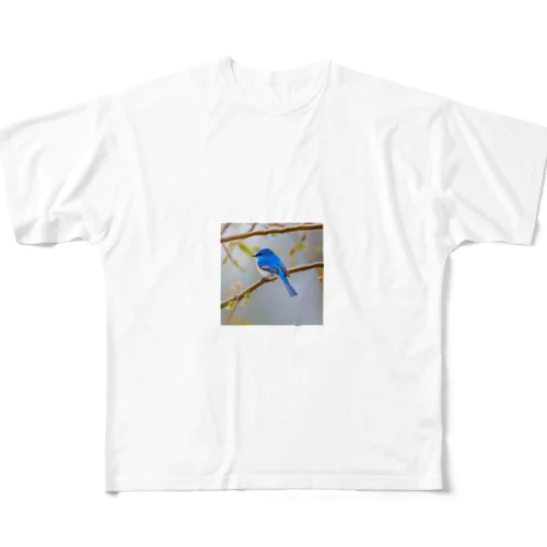 自然と蒼い鳥 フルグラフィックTシャツ