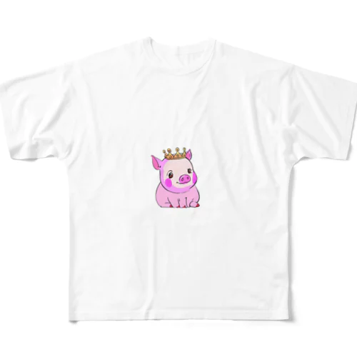 王冠のついたブタ フルグラフィックTシャツ