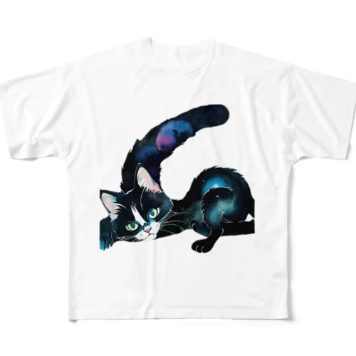 黒猫と魔法の尻尾 All-Over Print T-Shirt